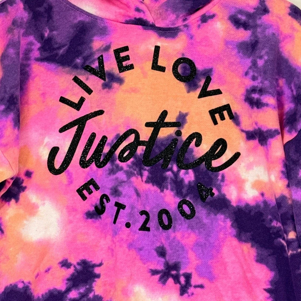 Justice Tie Dye Hoodie Size 12 Girls Pink Purple Live Love Justice‎